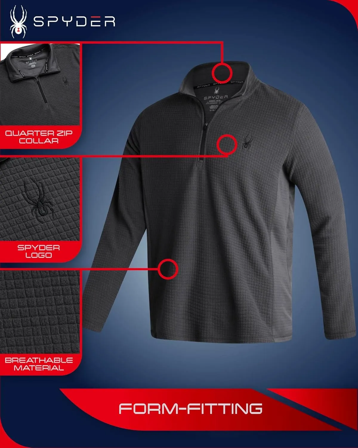 Spyder Mens Quarter Zip Pullover Sweatshirt - Athletic Fleece Sweater Quarter Zip Pullover Men - Mock Neck Sweatshirt for Men