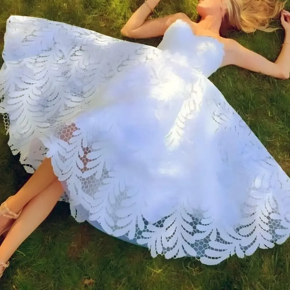 Strapless Lace Prom Off Shoulder Short Formal Evening Sweetheart Ball Gowns Tea Length Cocktail Party Dress