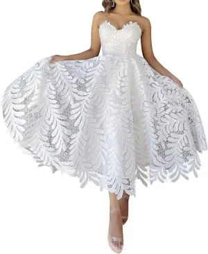 Strapless Lace Prom Off Shoulder Short Formal Evening Sweetheart Ball Gowns Tea Length Cocktail Party Dress