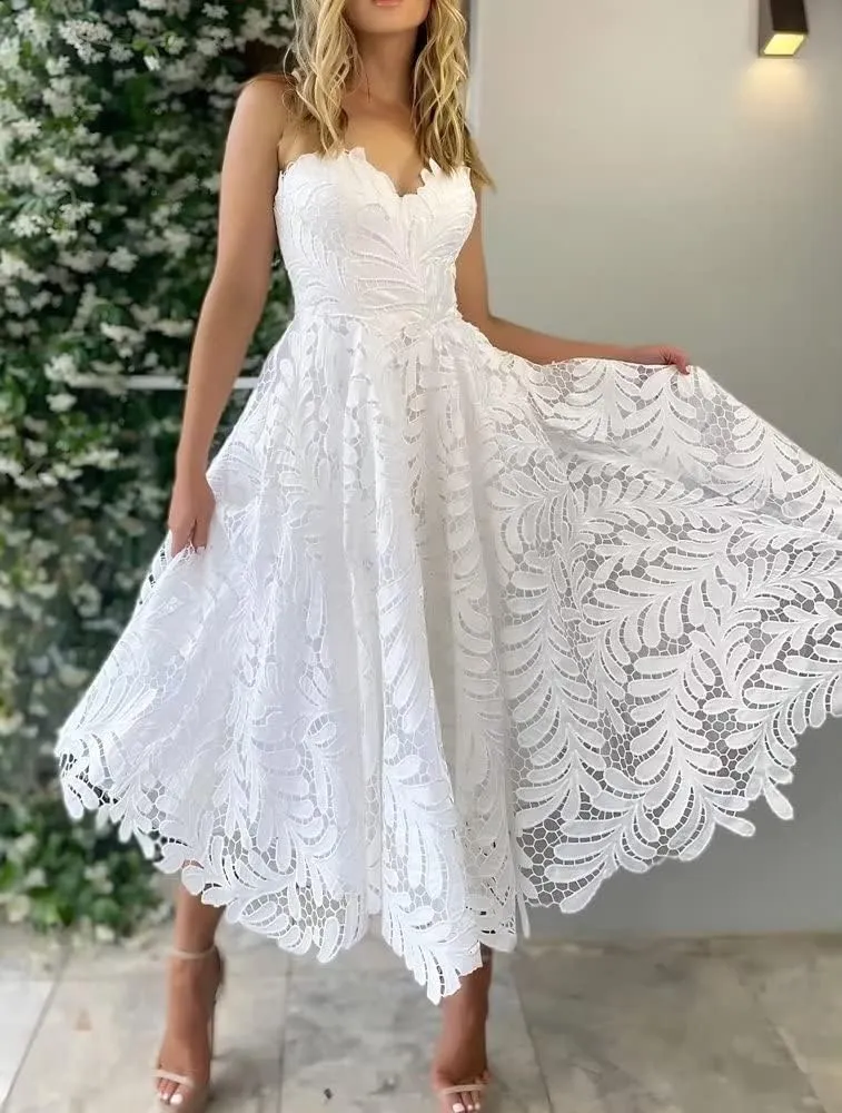 Strapless Lace Prom Off Shoulder Short Formal Evening Sweetheart Ball Gowns Tea Length Cocktail Party Dress