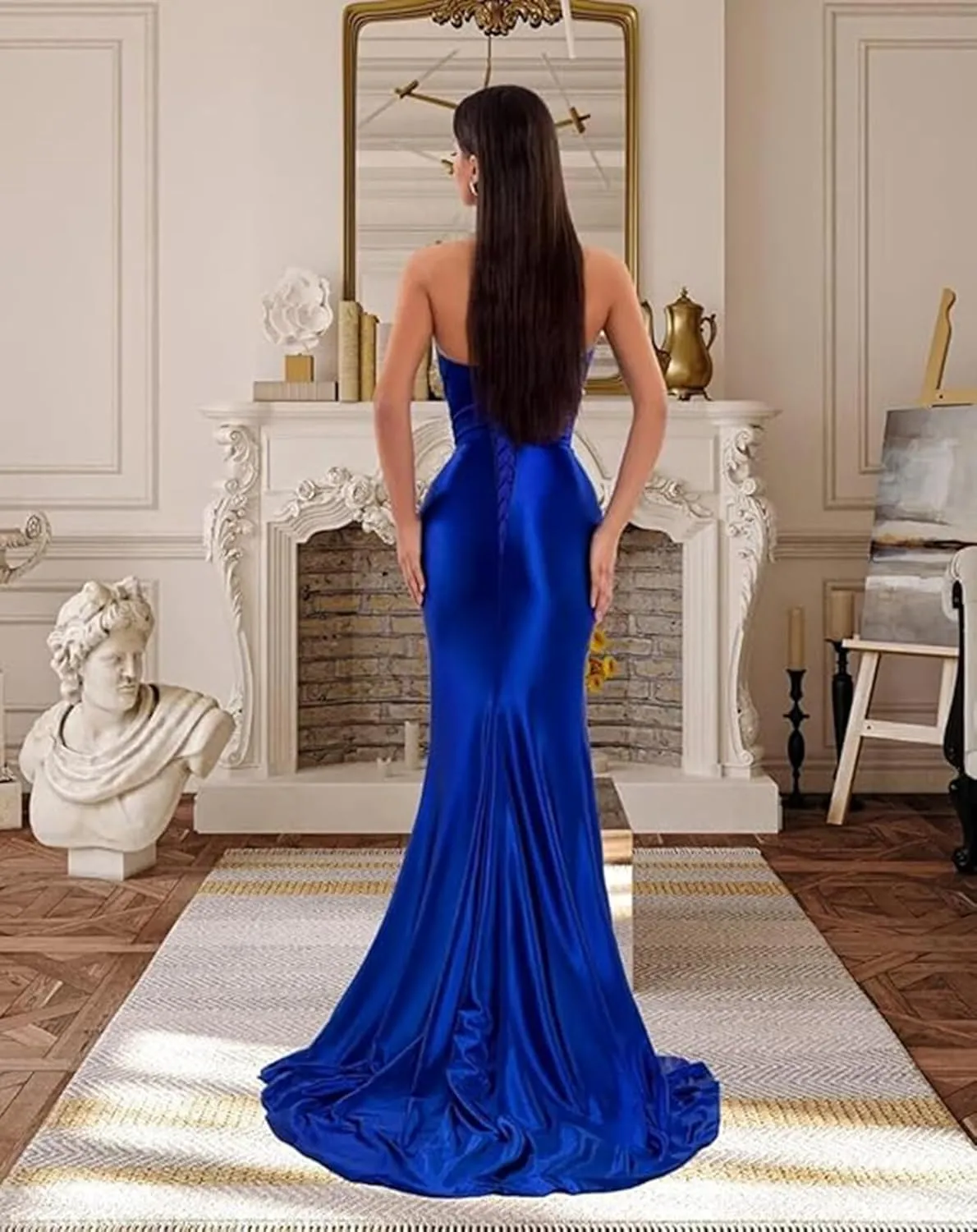 Strapless Prom Dresses for Women 2025 Long Mermaid Pleated with Slit Beaded Formal Evening Gowns