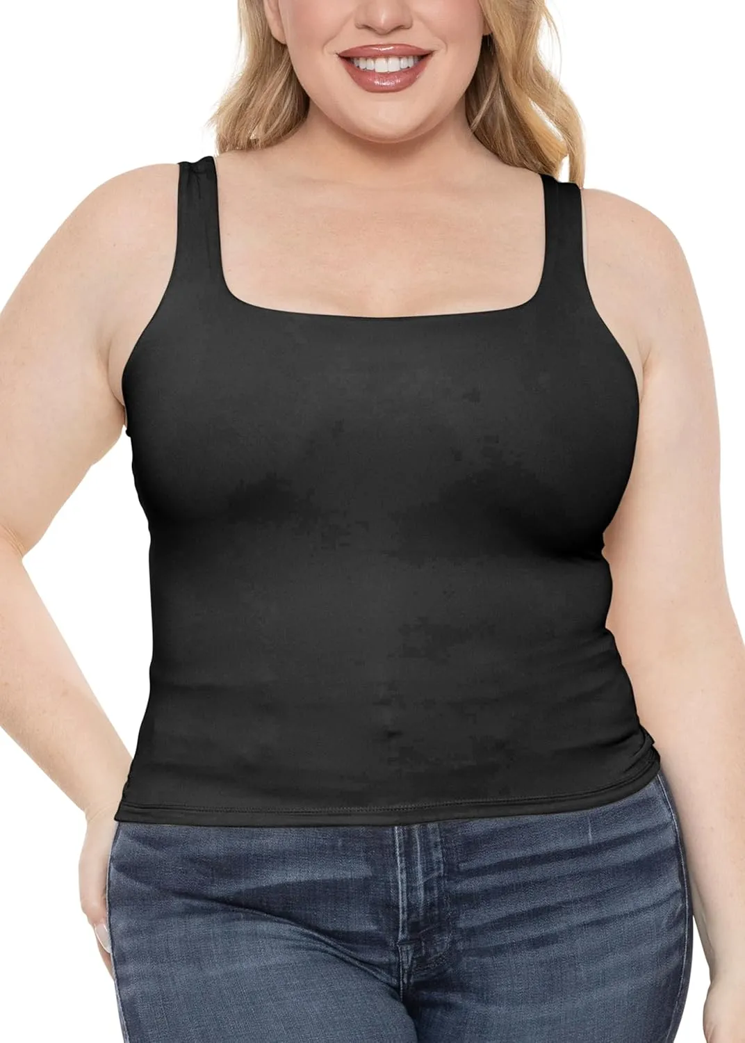 STRETCH IS COMFORT Women's and Plus Double Layered Crop Mid Length Tank Top | Everyday Compression Shapewear | S-5XL
