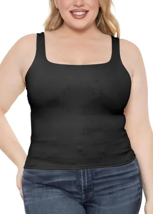 STRETCH IS COMFORT Women's and Plus Double Layered Crop Mid Length Tank Top | Everyday Compression Shapewear | S-5XL