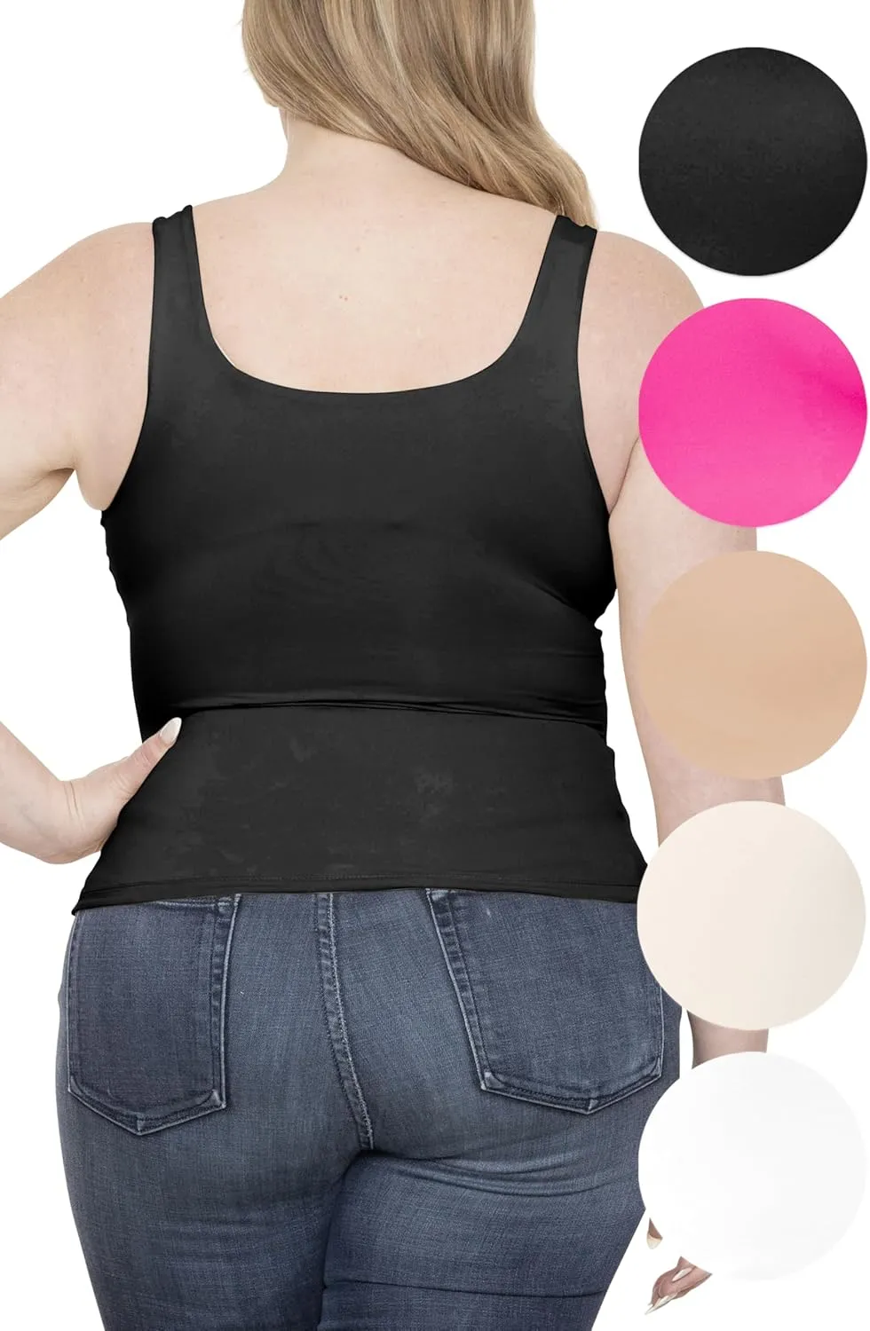 STRETCH IS COMFORT Women's and Plus Double Layered Crop Mid Length Tank Top | Everyday Compression Shapewear | S-5XL