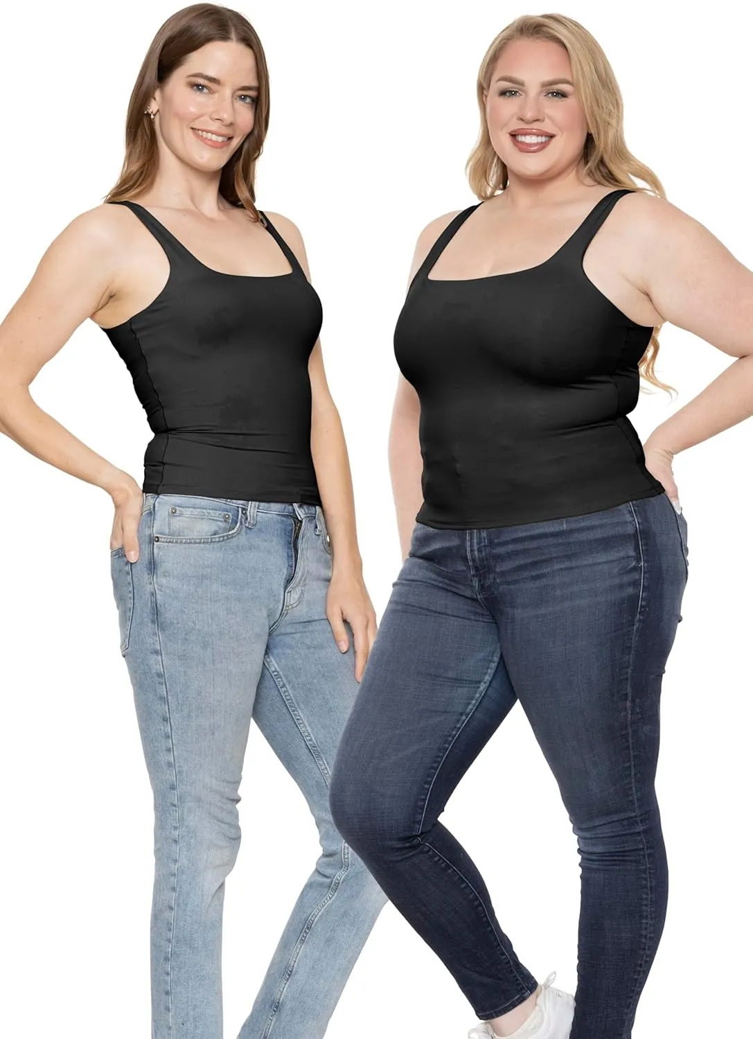 STRETCH IS COMFORT Women's and Plus Double Layered Crop Mid Length Tank Top | Everyday Compression Shapewear | S-5XL