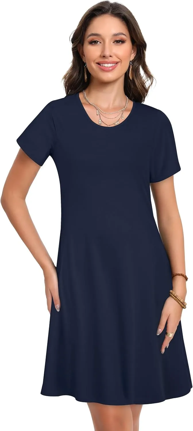Summer Dresses for Women Short Sleeve Casual T Shirt Dress Sundress Beach Covers Up with Pockets