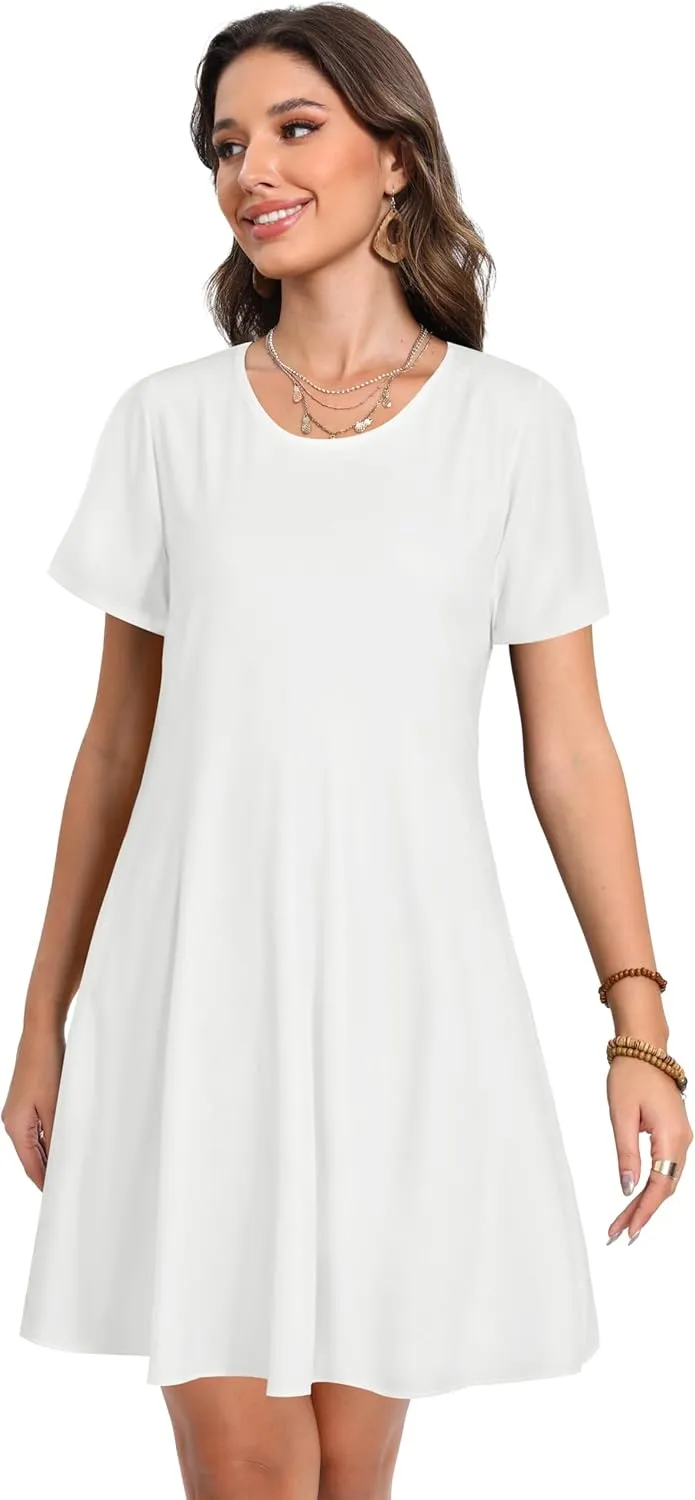 Summer Dresses for Women Short Sleeve Casual T Shirt Dress Sundress Beach Covers Up with Pockets