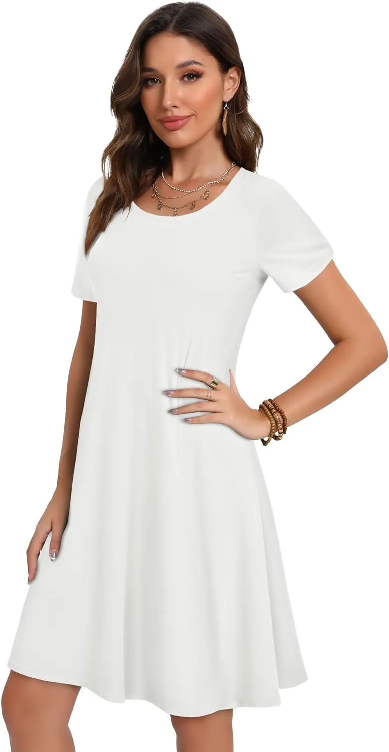 Summer Dresses for Women Short Sleeve Casual T Shirt Dress Sundress Beach Covers Up with Pockets