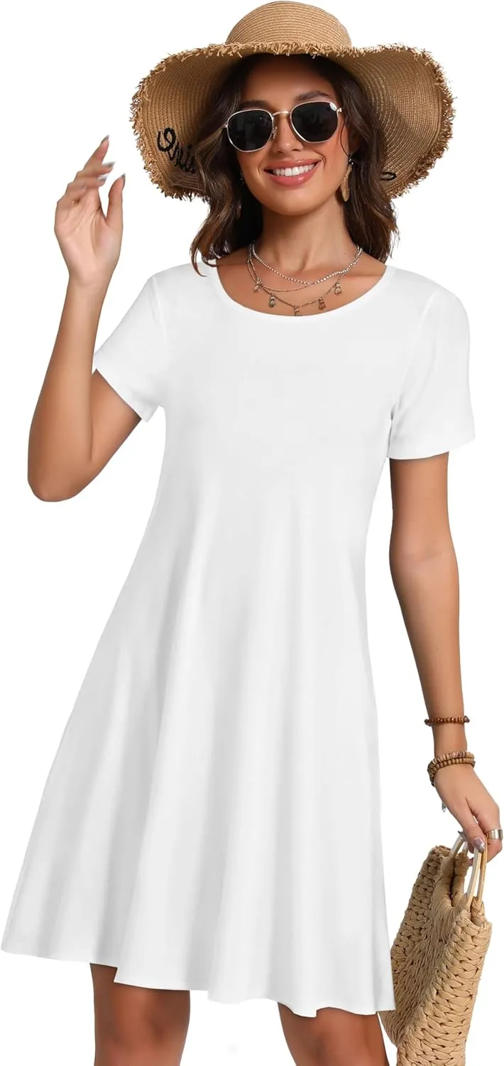 Summer Dresses for Women Short Sleeve Casual T Shirt Dress Sundress Beach Covers Up with Pockets