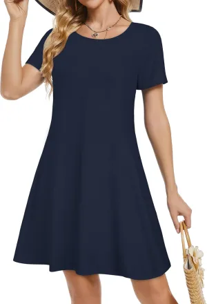 Summer Dresses for Women Short Sleeve Casual T Shirt Dress Sundress Beach Covers Up with Pockets