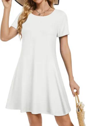 Summer Dresses for Women Short Sleeve Casual T Shirt Dress Sundress Beach Covers Up with Pockets