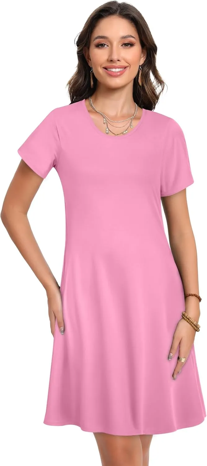 Summer Dresses for Women Short Sleeve Casual T Shirt Dress Sundress Beach Covers Up with Pockets