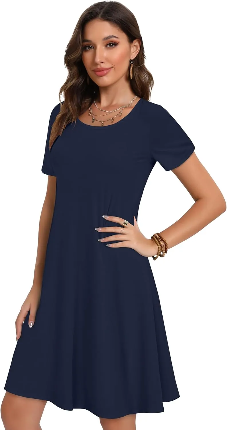 Summer Dresses for Women Short Sleeve Casual T Shirt Dress Sundress Beach Covers Up with Pockets