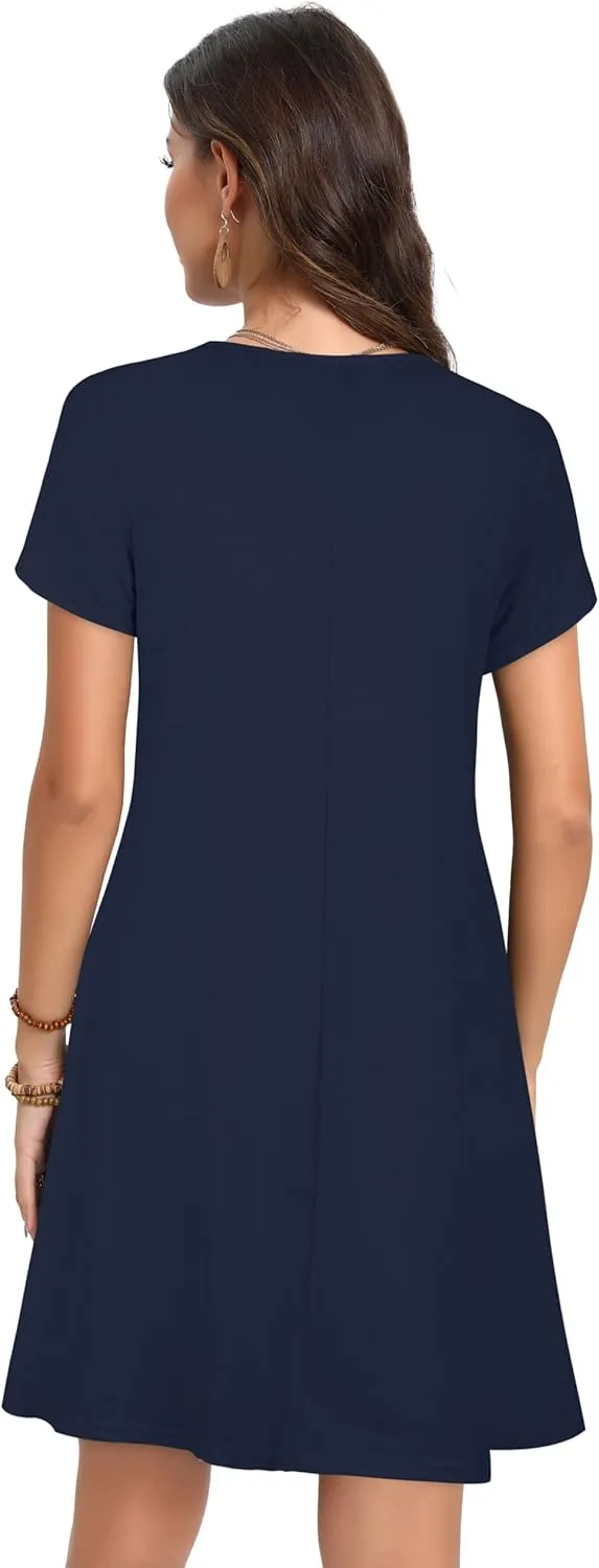 Summer Dresses for Women Short Sleeve Casual T Shirt Dress Sundress Beach Covers Up with Pockets