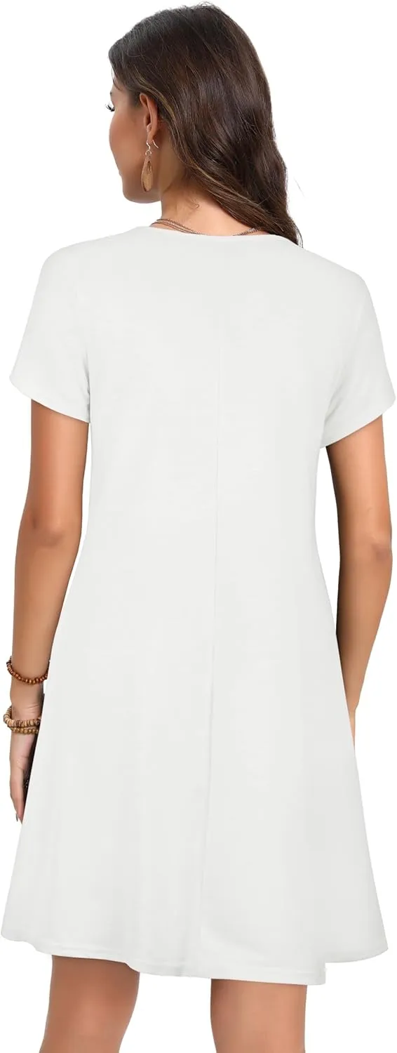 Summer Dresses for Women Short Sleeve Casual T Shirt Dress Sundress Beach Covers Up with Pockets