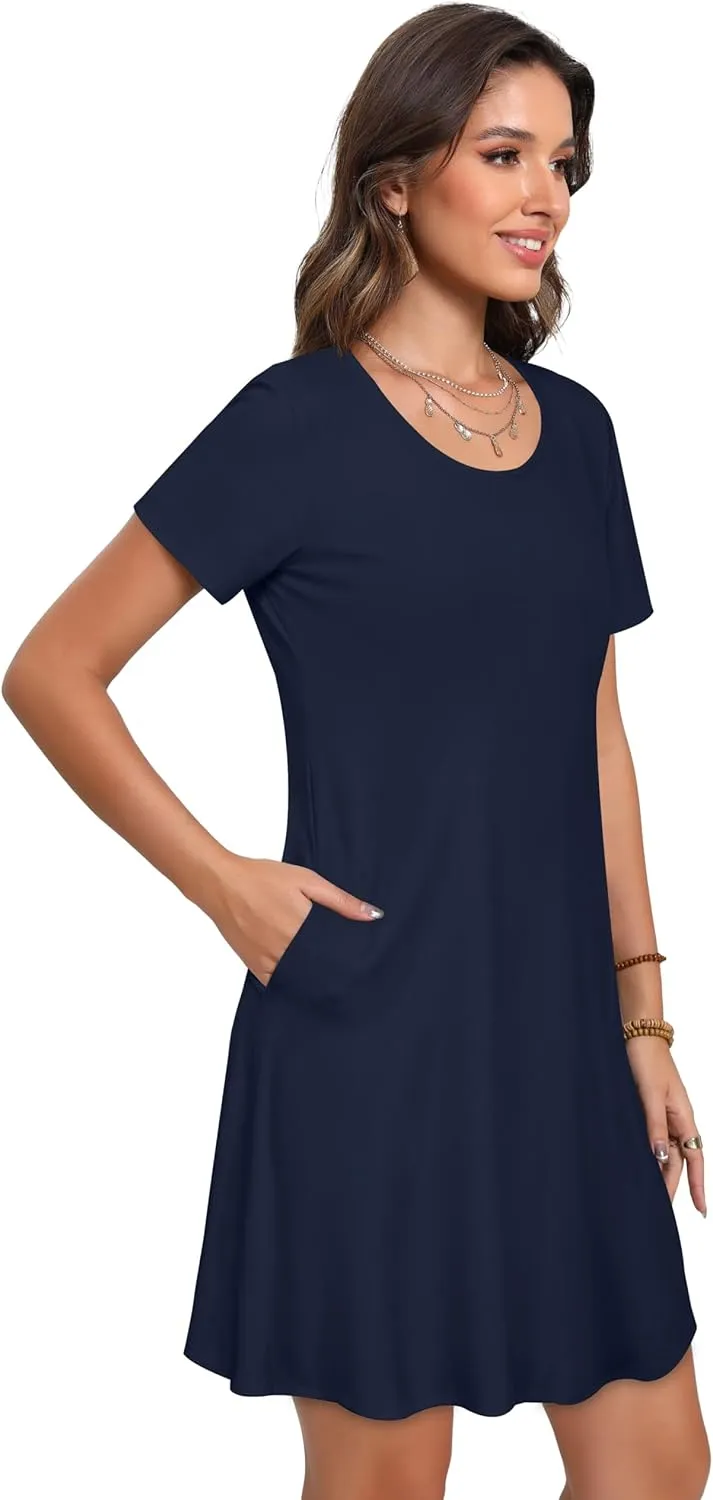Summer Dresses for Women Short Sleeve Casual T Shirt Dress Sundress Beach Covers Up with Pockets