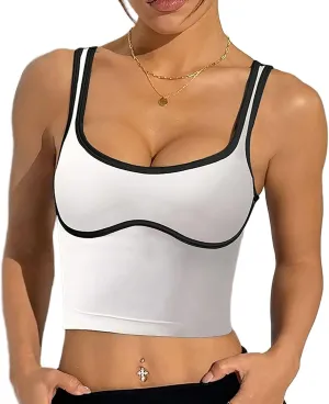 Summer Spaghetti Strap Black Crop Tank Tops for Women Y2K Style Sexy Low-Cut Sleeveless Strap Running Camisole