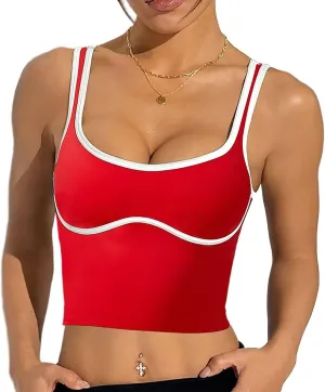Summer Spaghetti Strap Black Crop Tank Tops for Women Y2K Style Sexy Low-Cut Sleeveless Strap Running Camisole