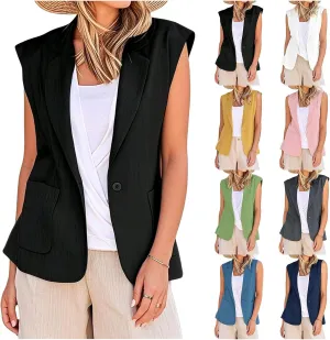 Summer Vest for Women Casual Open Front Sleeveless Blazers Business Lapel Button Suit Vests Loose Work Office Jacket