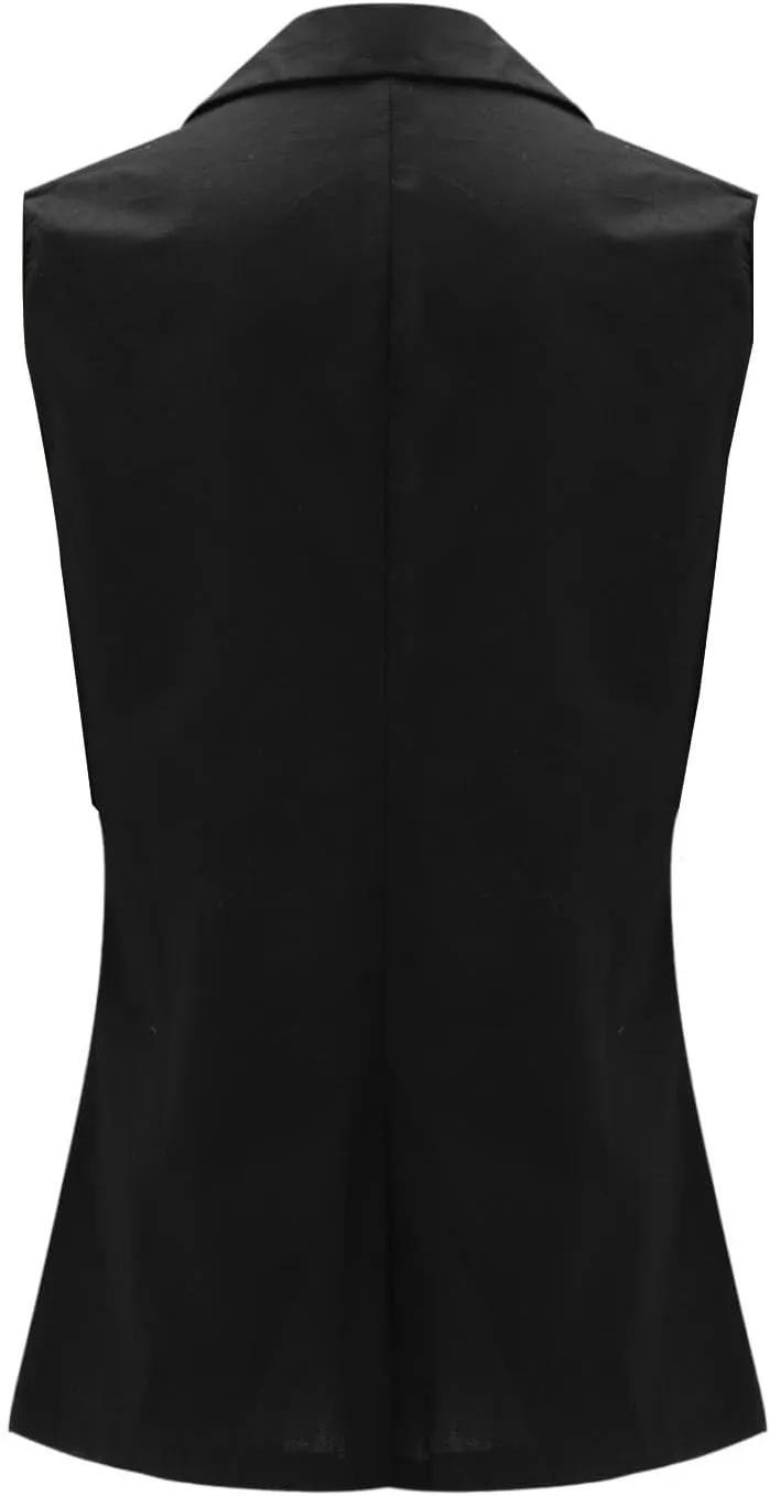 Summer Vest for Women Casual Open Front Sleeveless Blazers Business Lapel Button Suit Vests Loose Work Office Jacket