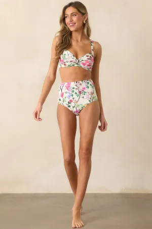 Sunny Skies Ahead Ivory Cherry Blossom High Rise Bikini Bottoms