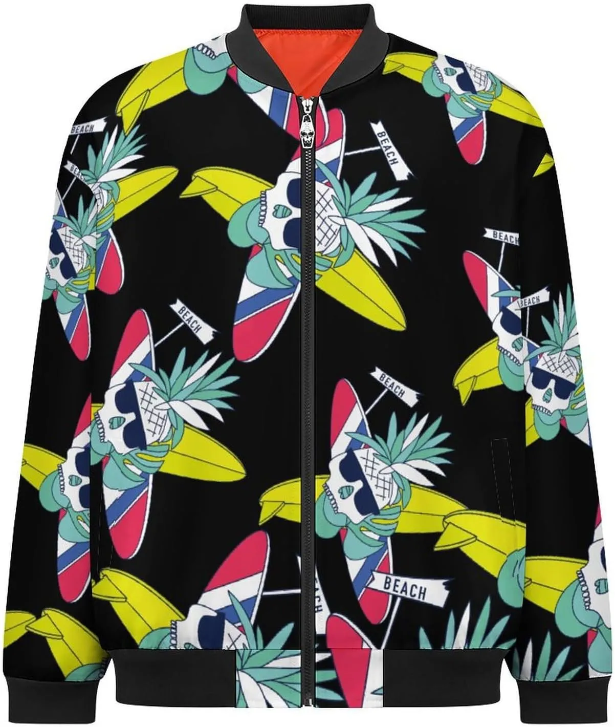 Surfboard Skull Pineapple Men's Bomber Jacket Lightweight Windbreaker Fashion Spring Fall Coats Casual Jackets for Men