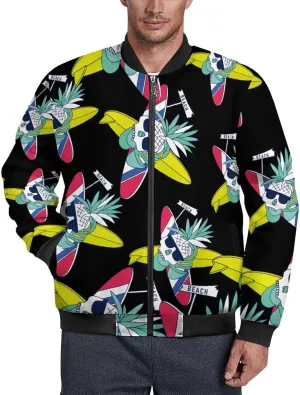 Surfboard Skull Pineapple Men's Bomber Jacket Lightweight Windbreaker Fashion Spring Fall Coats Casual Jackets for Men