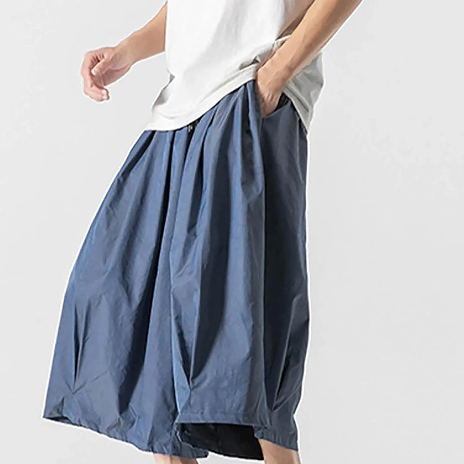 SUWBMHWE Harem Pants Baggy Linen Men Long Shorts Summer Beach Trouser Hippie Lounge Japanese for Graphic Wide-Leg Trousers