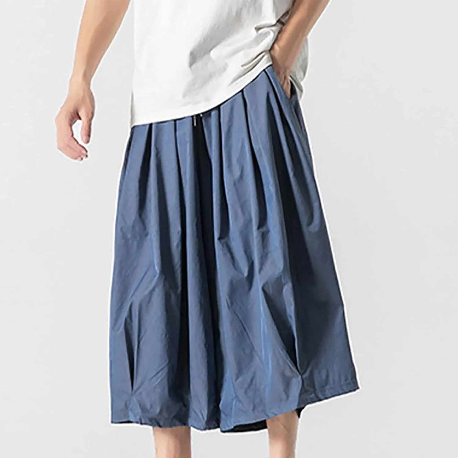SUWBMHWE Harem Pants Baggy Linen Men Long Shorts Summer Beach Trouser Hippie Lounge Japanese for Graphic Wide-Leg Trousers