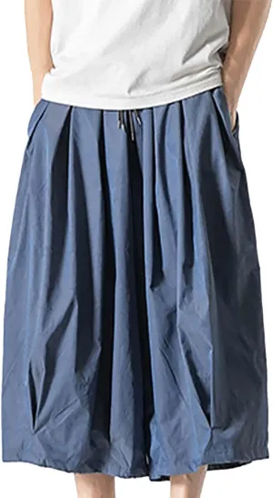 SUWBMHWE Harem Pants Baggy Linen Men Long Shorts Summer Beach Trouser Hippie Lounge Japanese for Graphic Wide-Leg Trousers
