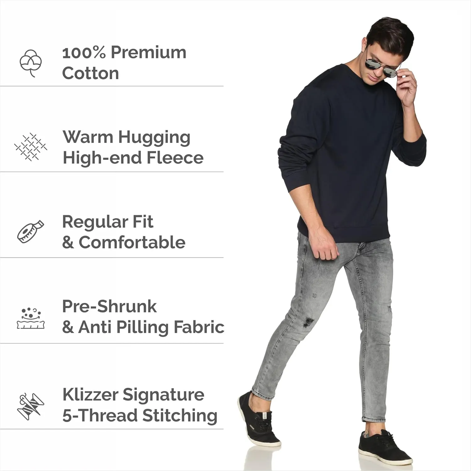 Sweatshirt for Mens 100% Cotton Crewneck Long Sleeve Heavyweight Regular Fit Pullover Warm Plain Top