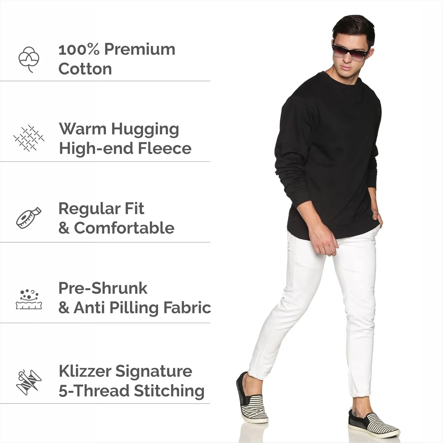 Sweatshirt for Mens 100% Cotton Crewneck Long Sleeve Heavyweight Regular Fit Pullover Warm Plain Top