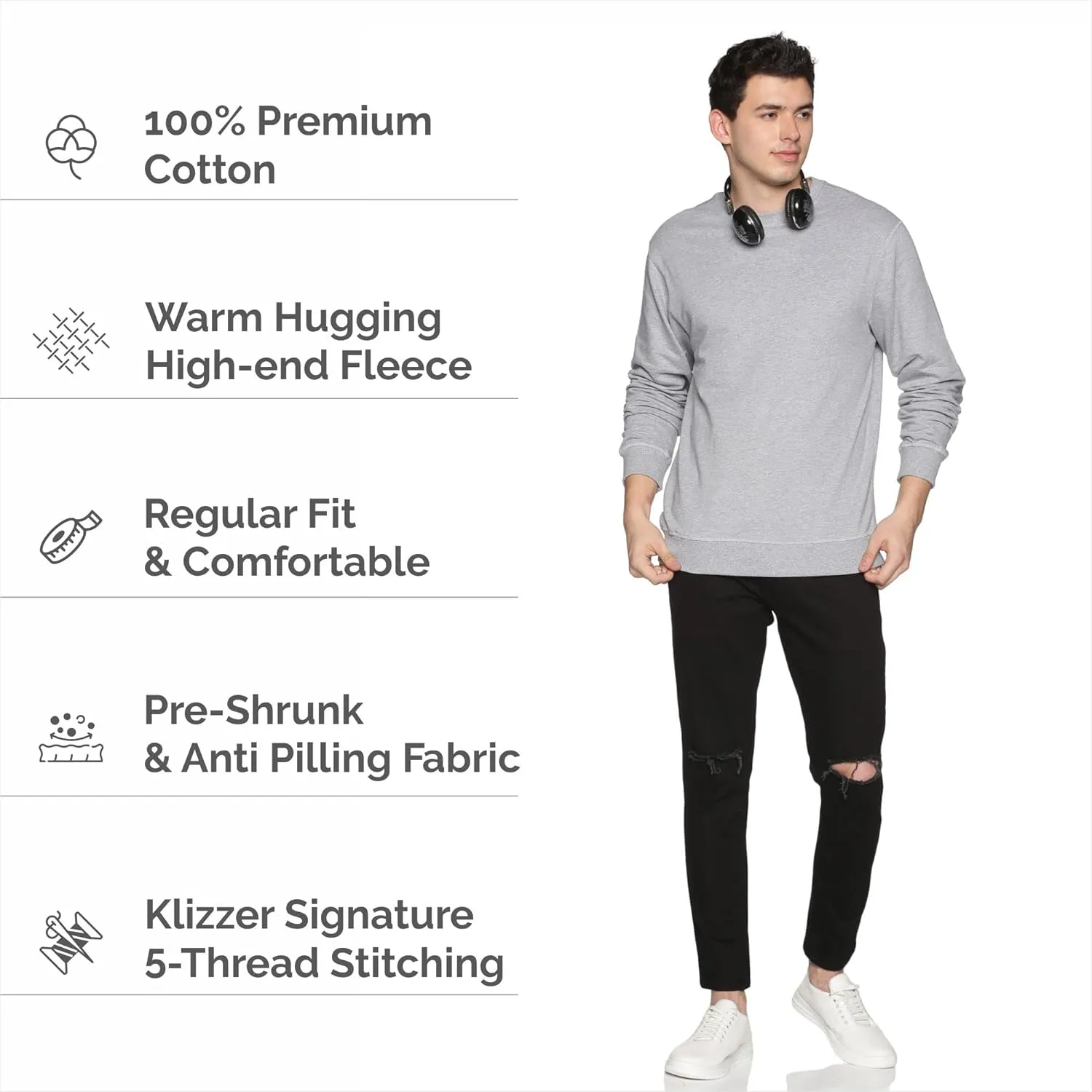 Sweatshirt for Mens 100% Cotton Crewneck Long Sleeve Heavyweight Regular Fit Pullover Warm Plain Top