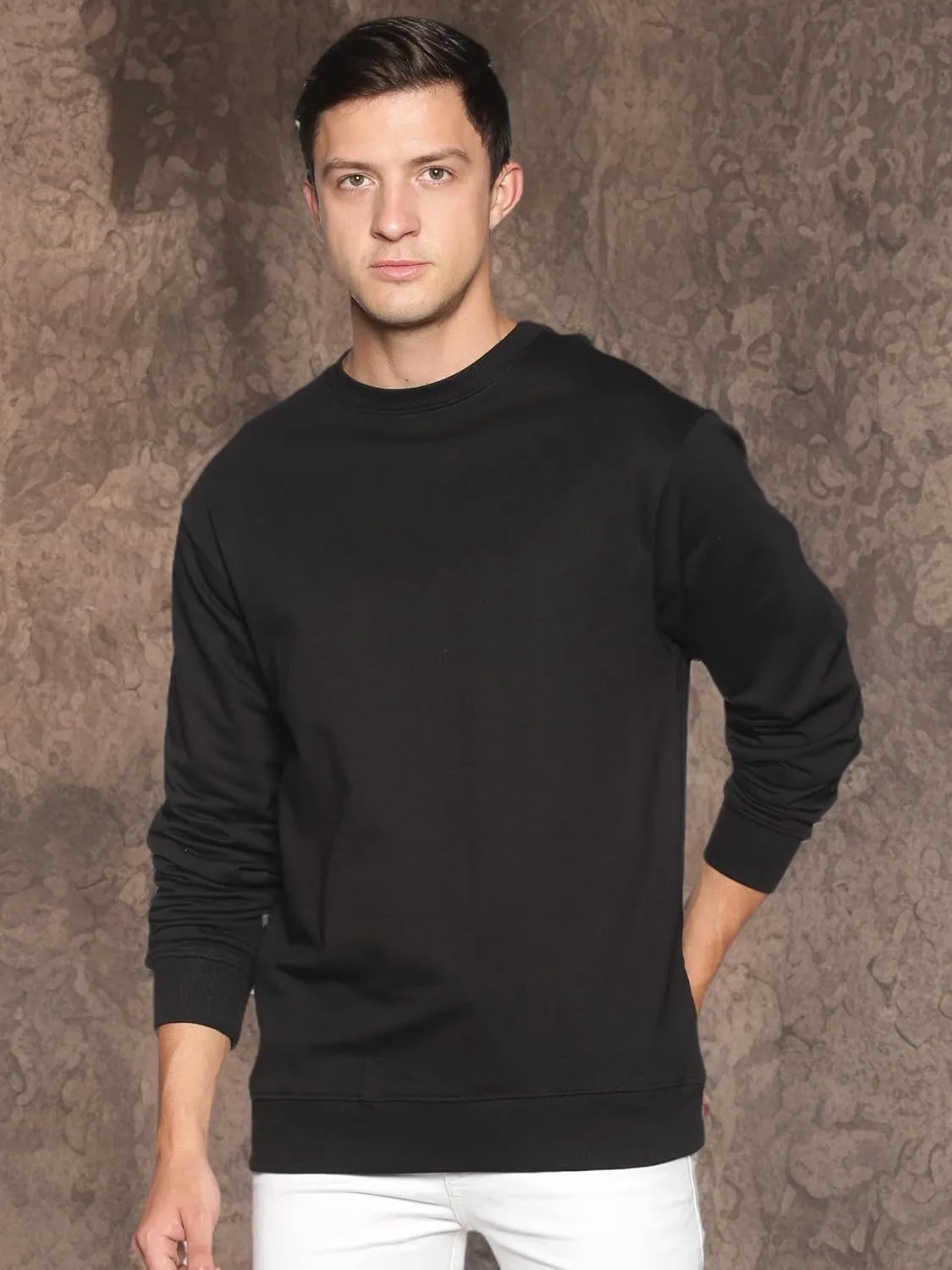 Sweatshirt for Mens 100% Cotton Crewneck Long Sleeve Heavyweight Regular Fit Pullover Warm Plain Top