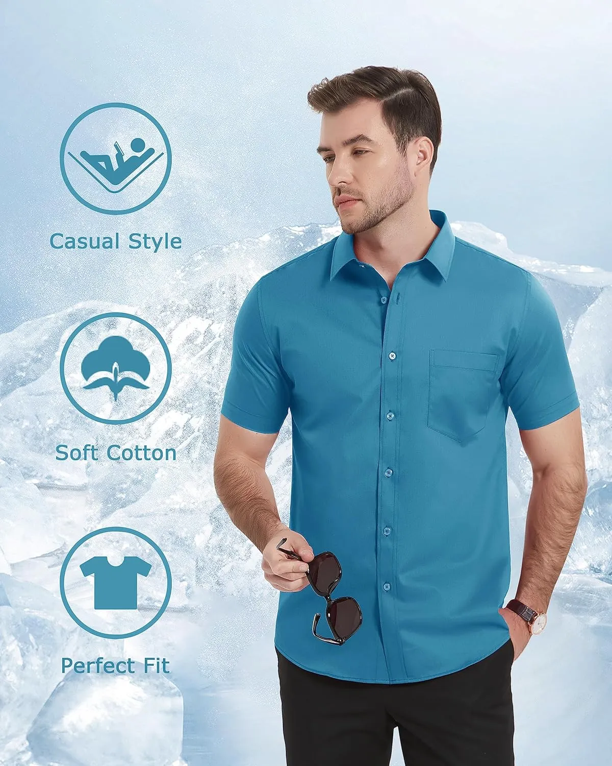 TACVASEN Men's Dress Shirts Button Up Short Sleeve with Chest Pocket Cotton Shirt for Summer Casual Regular Fit