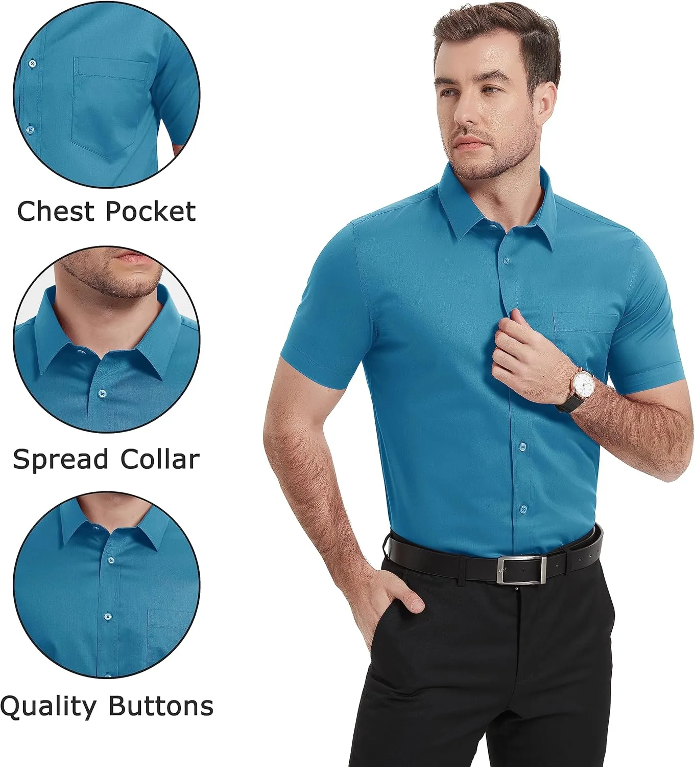 TACVASEN Men's Dress Shirts Button Up Short Sleeve with Chest Pocket Cotton Shirt for Summer Casual Regular Fit