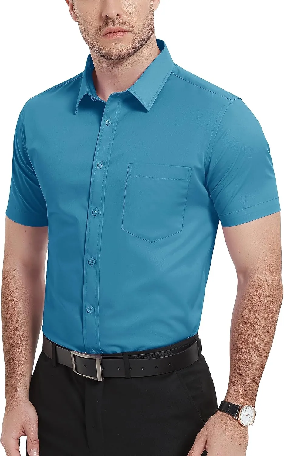 TACVASEN Men's Dress Shirts Button Up Short Sleeve with Chest Pocket Cotton Shirt for Summer Casual Regular Fit