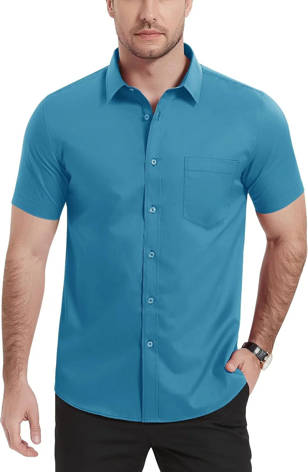TACVASEN Men's Dress Shirts Button Up Short Sleeve with Chest Pocket Cotton Shirt for Summer Casual Regular Fit