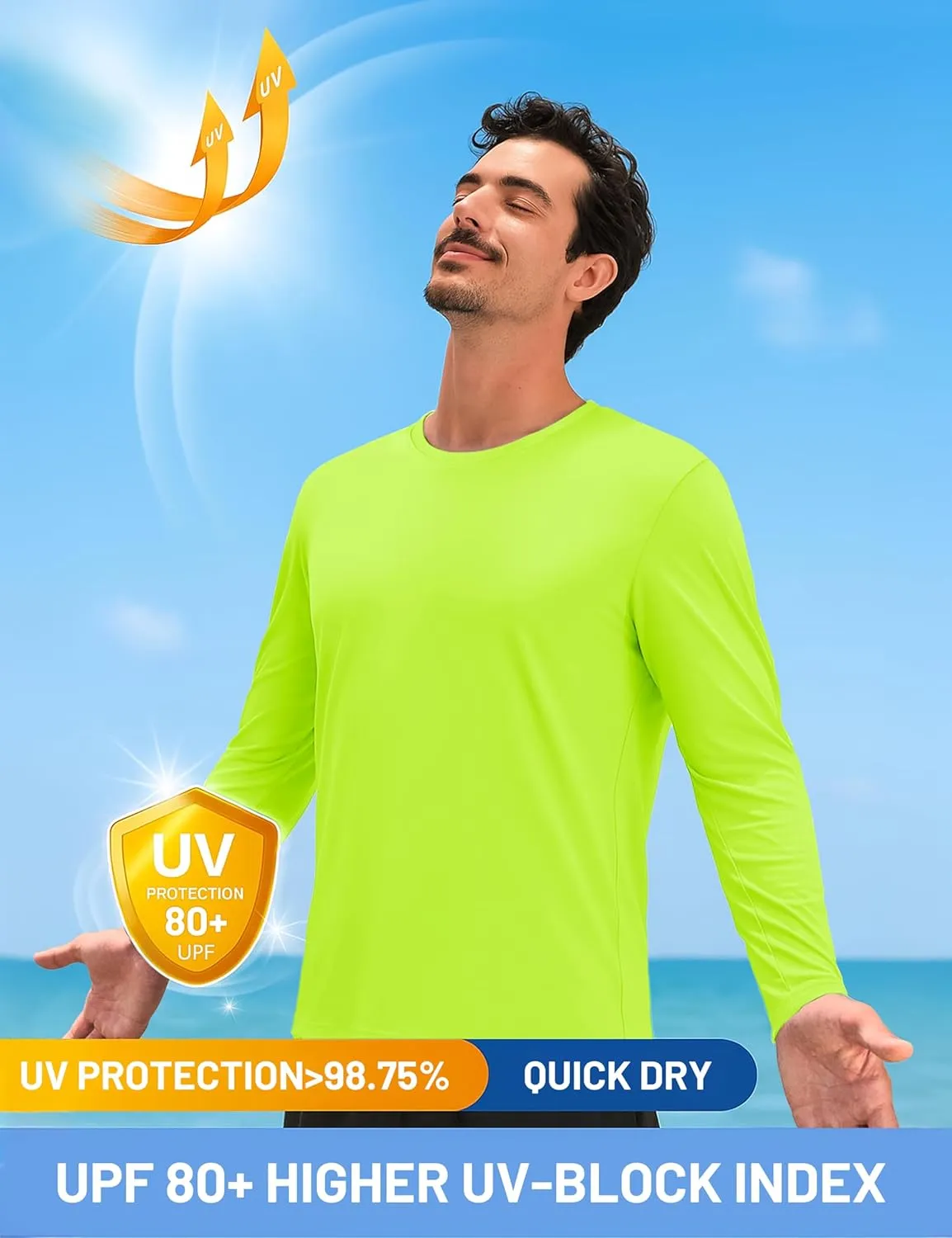 TACVASEN Men's Long Sleeve UPF 80  Shirts Sun Protection UV SPF Shirts Rash Guard Fishing Running Quick Dry Lightweight
