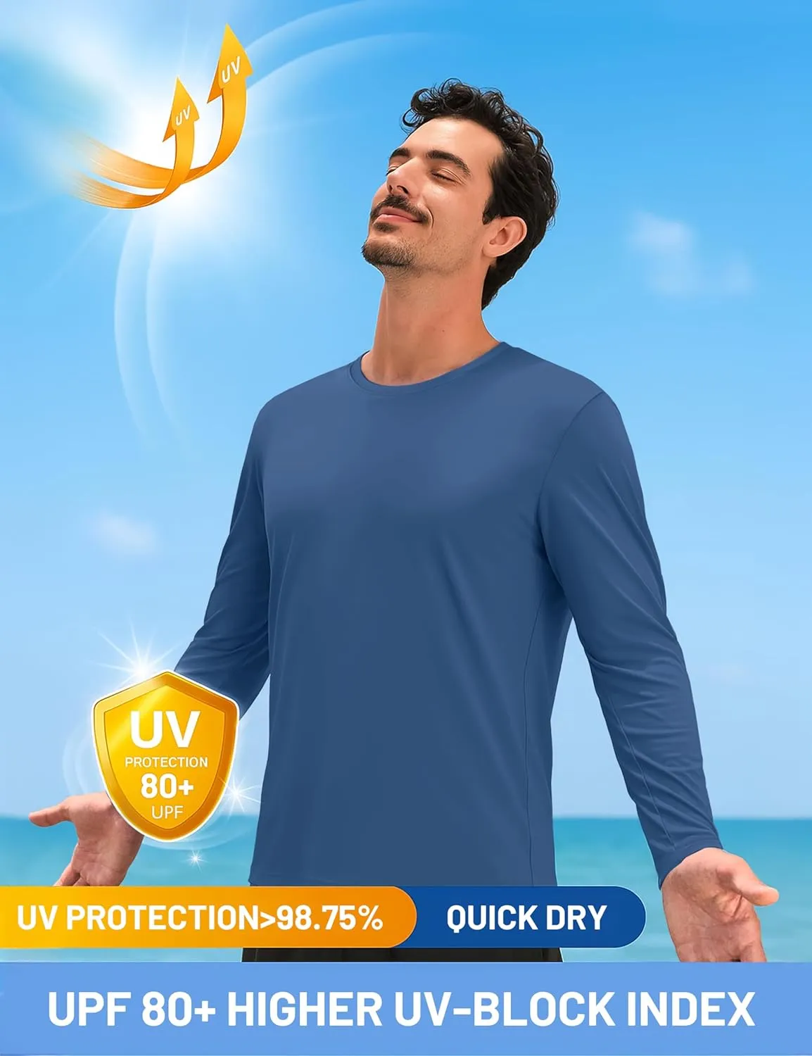 TACVASEN Men's Long Sleeve UPF 80  Shirts Sun Protection UV SPF Shirts Rash Guard Fishing Running Quick Dry Lightweight