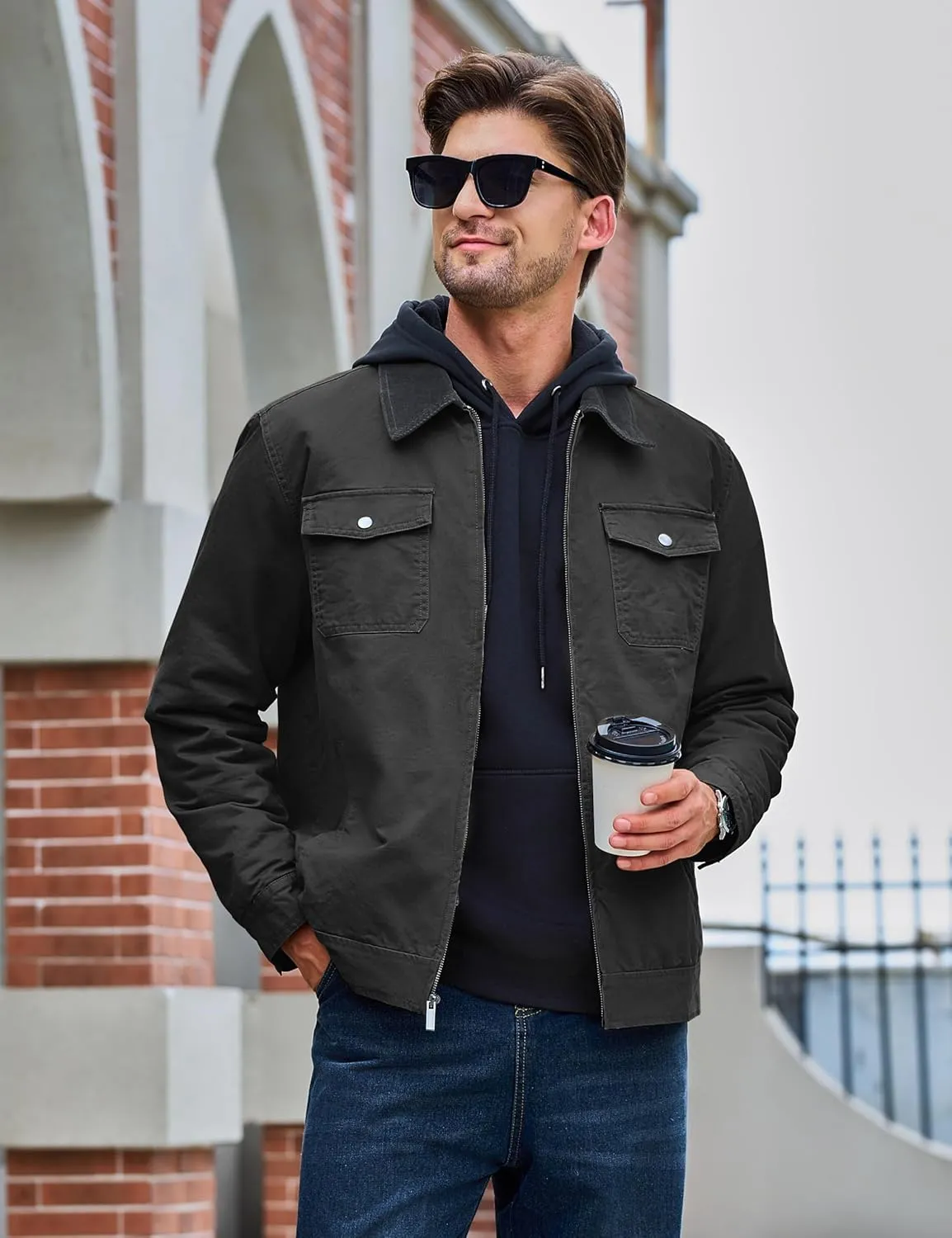 TACVASEN Men's Winter Quilted Casual Cargo Jacket Corduroy Collar Cotton Shacket with Button Pockets for Comfort and Style