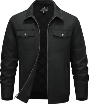 TACVASEN Men's Winter Quilted Casual Cargo Jacket Corduroy Collar Cotton Shacket with Button Pockets for Comfort and Style