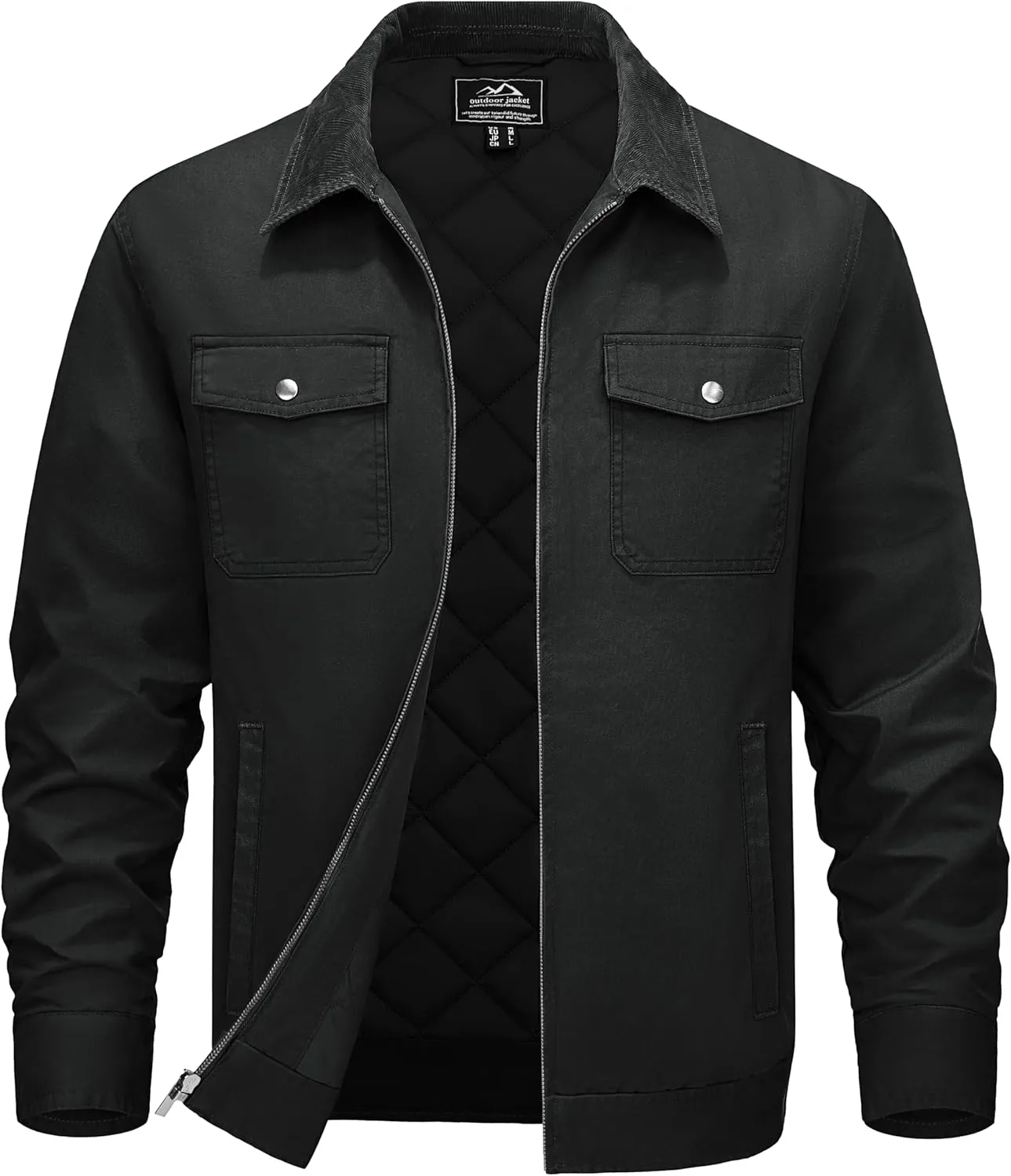 TACVASEN Men's Winter Quilted Casual Cargo Jacket Corduroy Collar Cotton Shacket with Button Pockets for Comfort and Style