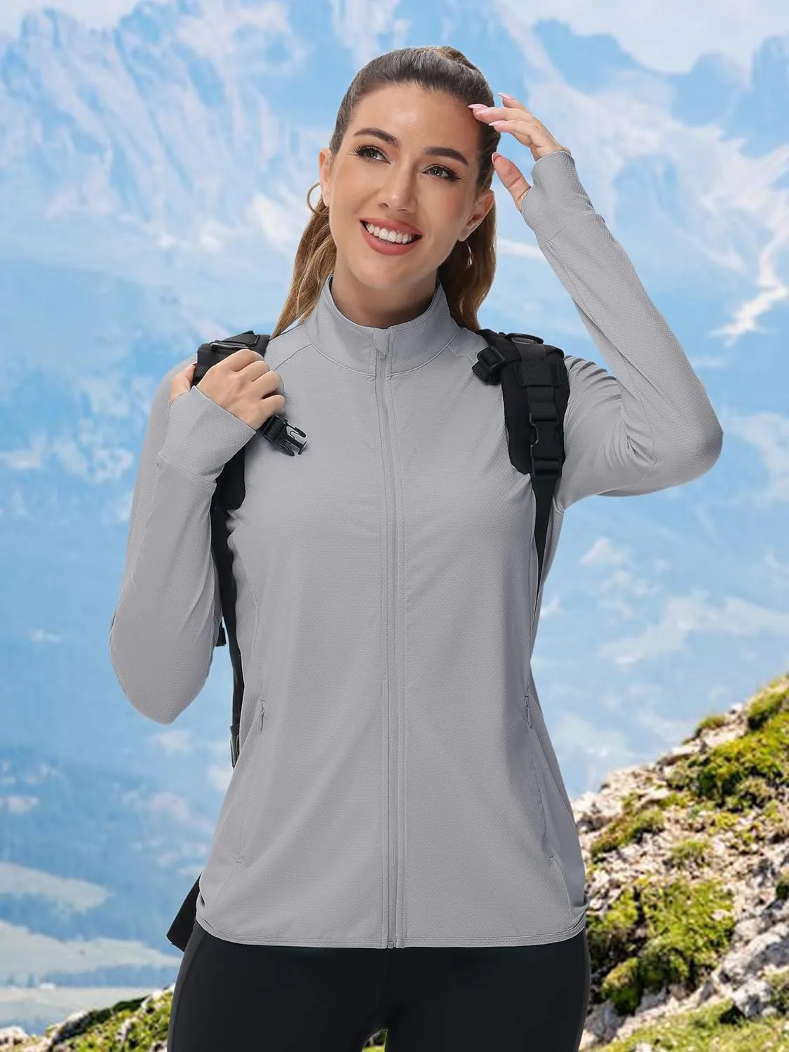 TACVASEN Women's Athletic Jackets Lightweight UV Protection Shirts Full Zip Workout Jacket UPF 50  Long Sleeve Sun Shirt