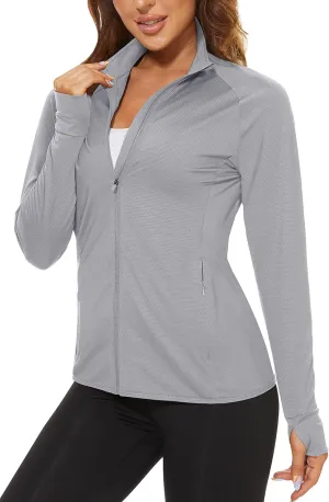 TACVASEN Women's Athletic Jackets Lightweight UV Protection Shirts Full Zip Workout Jacket UPF 50  Long Sleeve Sun Shirt