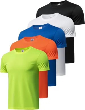 TanBridge 5 Pack Men's Athletic T Shirts Quick Dry Lightweight Short Sleeve Running Shirts for Running Workout Hiking Fishing