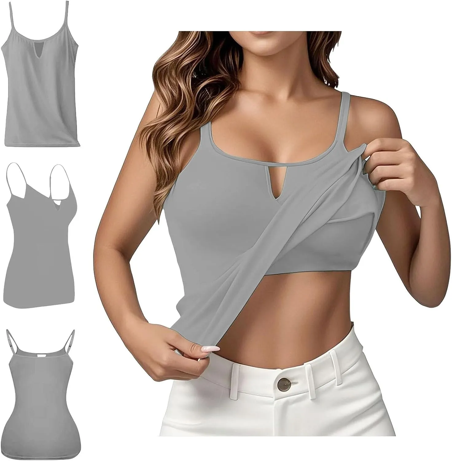 Tank Tops for Women with Built in Bra Casual Scoop Neck Sleeveless Tees Basic Workout Top Camisole Undershirts