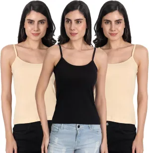 Tank Tops for Women's 3 Pack Cotton Spaghetti Strap Summer Camisole Scoop Neck Slim Fit Sleeveless | Size 3XL | White