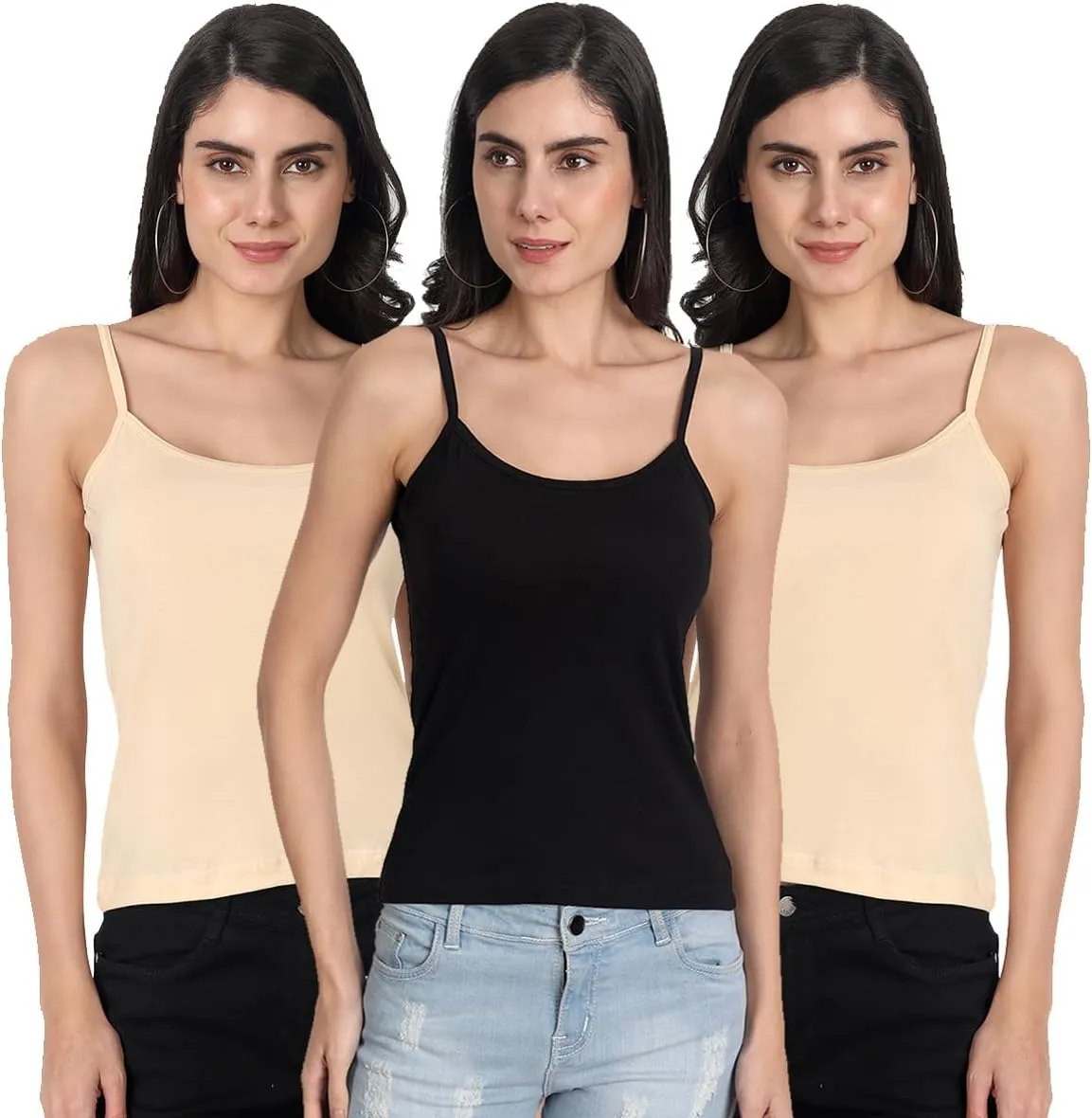 Tank Tops for Women's 3 Pack Cotton Spaghetti Strap Summer Camisole Scoop Neck Slim Fit Sleeveless | Size 3XL | White
