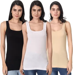 Tank Tops for Women's 3 Pack Cotton Spaghetti Strap Summer Camisole Scoop Neck Slim Fit Sleeveless